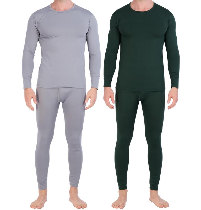 Real Essentials 4 Piece: Men's Thermal Underwear Sets - Long Sleeve Top & Bottom Fleece Long Johns (Available in Big & Tall)