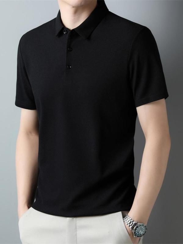 Men's Solid Short Sleeve Polo Shirt, Casual Regular Fit Button Front  Top for Summer, Fashion Men's Clothes for Daily Wear