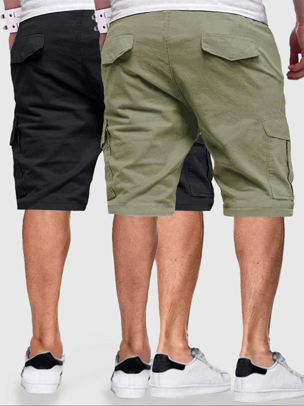 Men's Plain Drawstring Waist Cargo Shorts, Casual Streetwear Pocket Shorts, Back to School Outfits, Summer Regular Fit Beach Shorts for Men