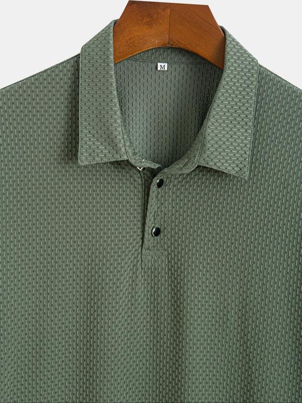 Men's Plain Textured Drop Shoulder Polo Shirt, Casual Regular Fit Short Sleeve Half Button Front Top for Summer, Fashion Men's Clothes for Daily Wear
