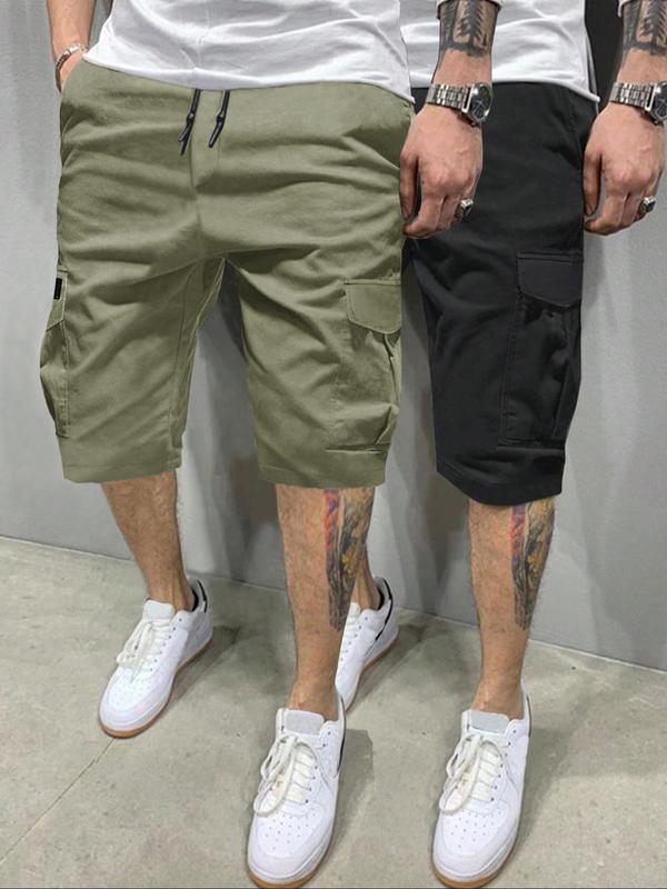 Men's Plain Drawstring Waist Cargo Shorts, Casual Streetwear Pocket Shorts, Back to School Outfits, Summer Regular Fit Beach Shorts for Men