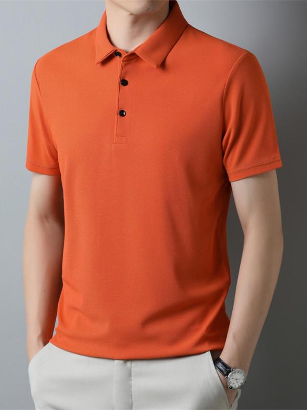 Men's Solid Short Sleeve Polo Shirt, Casual Regular Fit Button Front  Top for Summer, Fashion Men's Clothes for Daily Wear