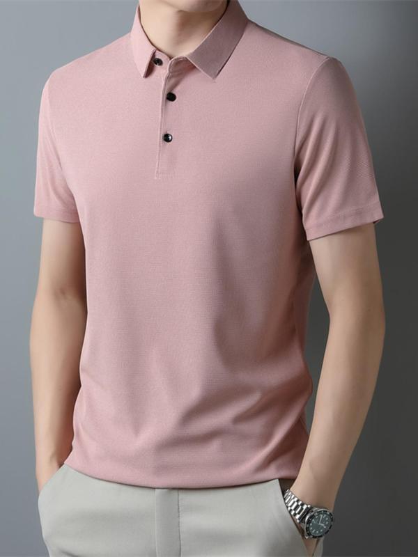 Men's Solid Short Sleeve Polo Shirt, Casual Regular Fit Button Front  Top for Summer, Fashion Men's Clothes for Daily Wear