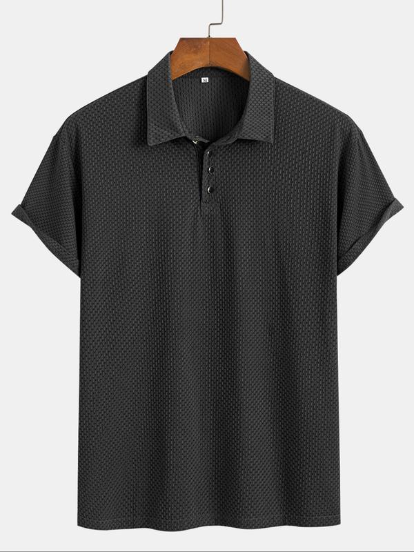 Men's Plain Textured Drop Shoulder Polo Shirt, Casual Regular Fit Short Sleeve Half Button Front Top for Summer, Fashion Men's Clothes for Daily Wear