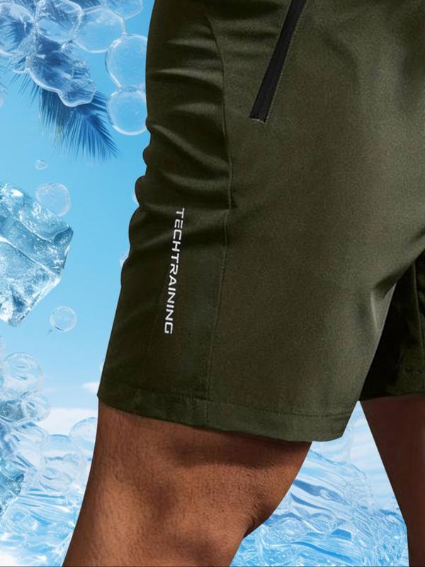 Men's Letter Print Zipper Pocket Drawstring Waist Shorts, Casual Breathable Straight Leg Shorts for Summer, Men's Regular Fit Bottoms for Daily Wear