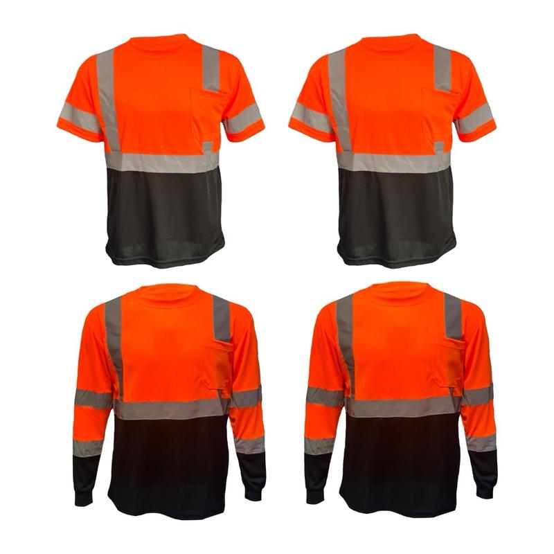 4 Pack Combo Long Sleeve and Short Sleeve High Visibility Safety Shirt with Reflective Strip available in Orange and Yellow