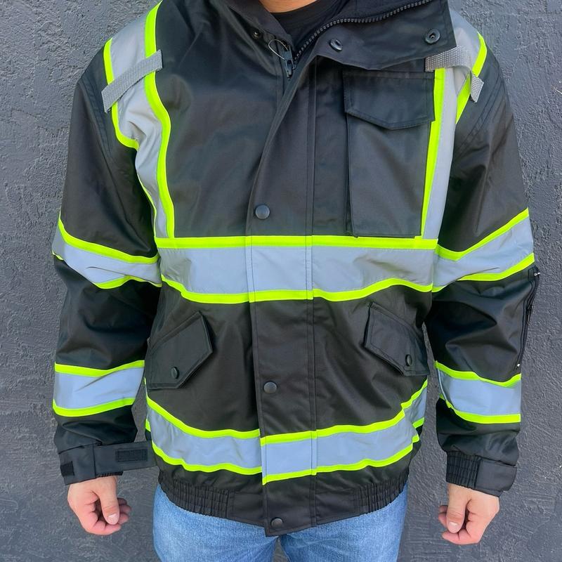 Safety jackets with hoodie waterproof class 3 with high visibility reflectors and lining inside jacket high visibility colors