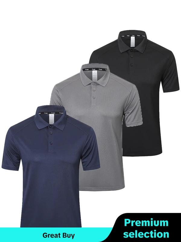 Men's Plain Short Sleeve Sports Polo Shirt, Regular Fit Button Collared Golf Top, Casual Golf Shirt, Breathable Sportswear, Men's T Shirts,  Mens Clothing for Outdoor Activities, Fall Clothes