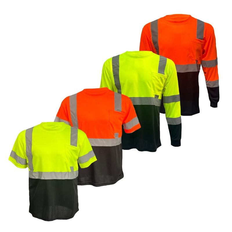 4 Pack Combo Long Sleeve and Short Sleeve High Visibility Safety Shirt with Reflective Strip available in Orange and Yellow