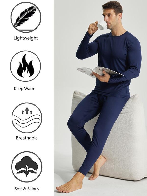 Men's 2024 Long Sleeve Thermal Pants Set, T-shirt & Thermal Leggings, Casual Comfy Knitting Top & Trousers, Men's Sleepwear & Loungewear, Cold Weather Gear