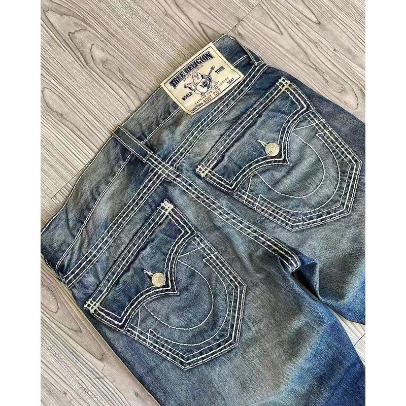 Fashion Casual True Jeans Men's Religious Buddha Belief plus Size Thick Thread Straight Casual High Street Jeans Trendy Cool Handsome