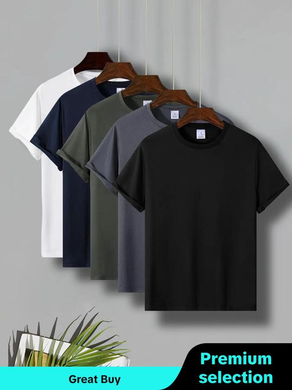 Men's Plain Round Neck Tees, Streetwear, Regular Fit Trendy Casual Short Sleeve T-shirt for Daily Outdoor Wear, Summer Streetwear Top, Summer Outfits, Men's Clothing