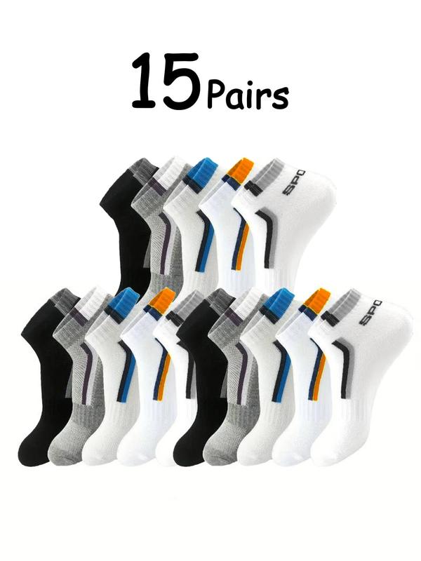 Men's  Colorblock Letter Print Ankle Socks, Casual Comfy Breathable Low Cut Socks for Daily Wear, Socks for Men