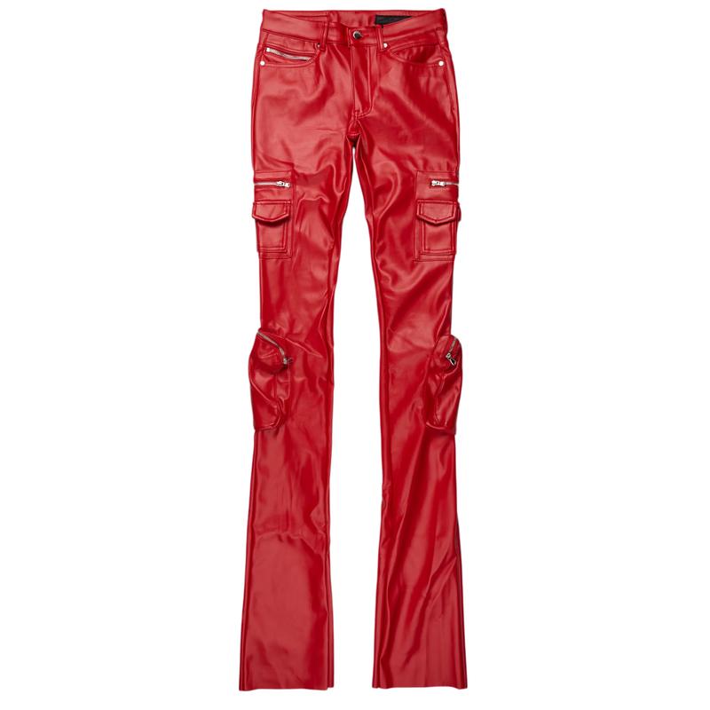 Sutton Red PU Super Stacked Flare Jean