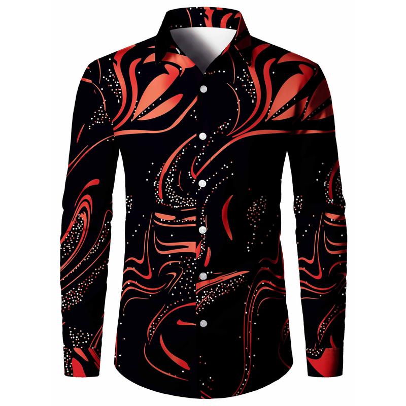 Luxury Pattern Men's Shirt Top Turn-down Collar Long Sleeve Closure Men's Casual Shirt Men's Daily Vacation Streetwear