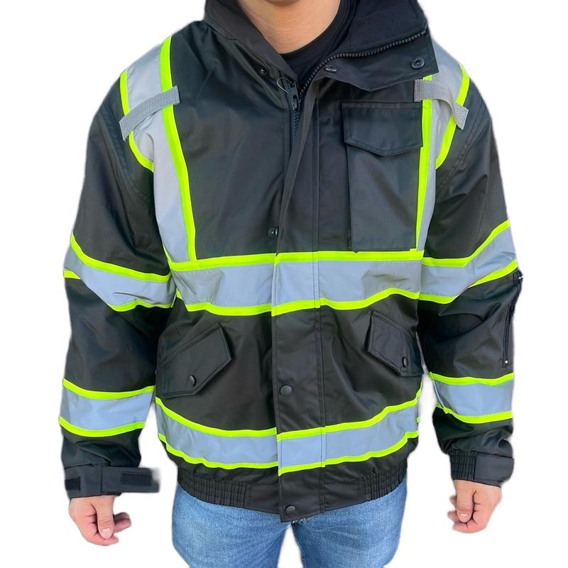 Safety jackets with hoodie waterproof class 3 with high visibility reflectors and lining inside jacket high visibility colors