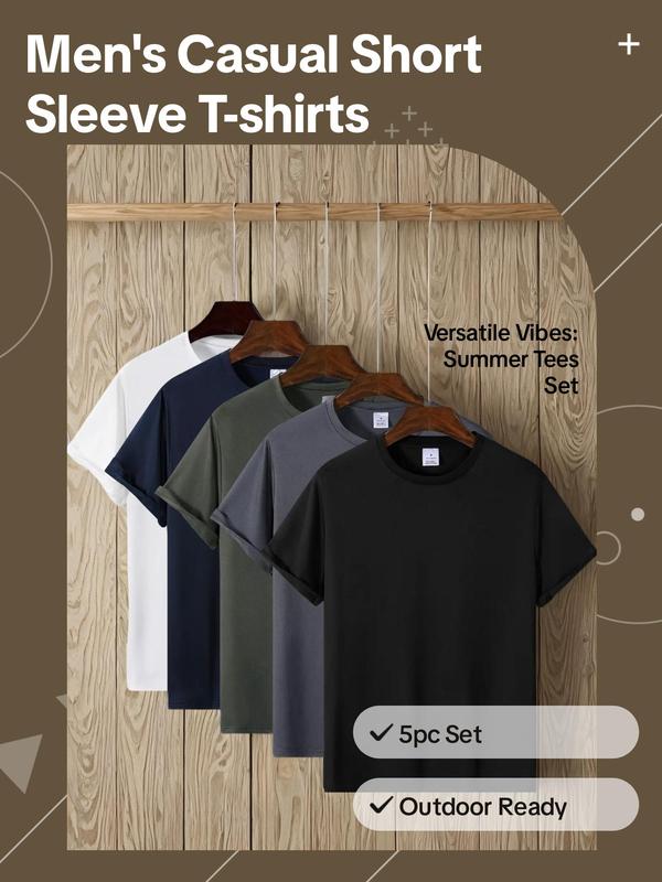 Men's Plain Round Neck Tees, Streetwear, Regular Fit Trendy Casual Short Sleeve T-shirt for Daily Outdoor Wear, Summer Streetwear Top, Summer Outfits, Men's Clothing