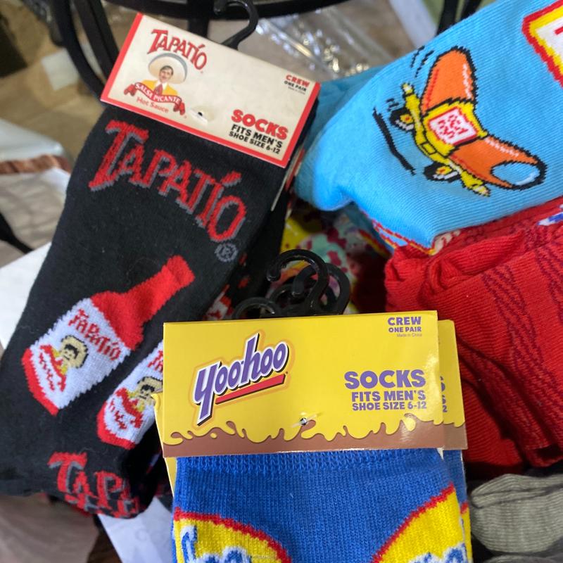 Sold per pair Crazy Socks, re-stocked, 15 different styles available Novelty - unisex - us size 6-12 , 97% Polyester   3%Spandex - Comfortable Breathable Unisex. Menswear, Flash sale. Buy 1 get one free as low as 3.5 per pair. Til end of August.