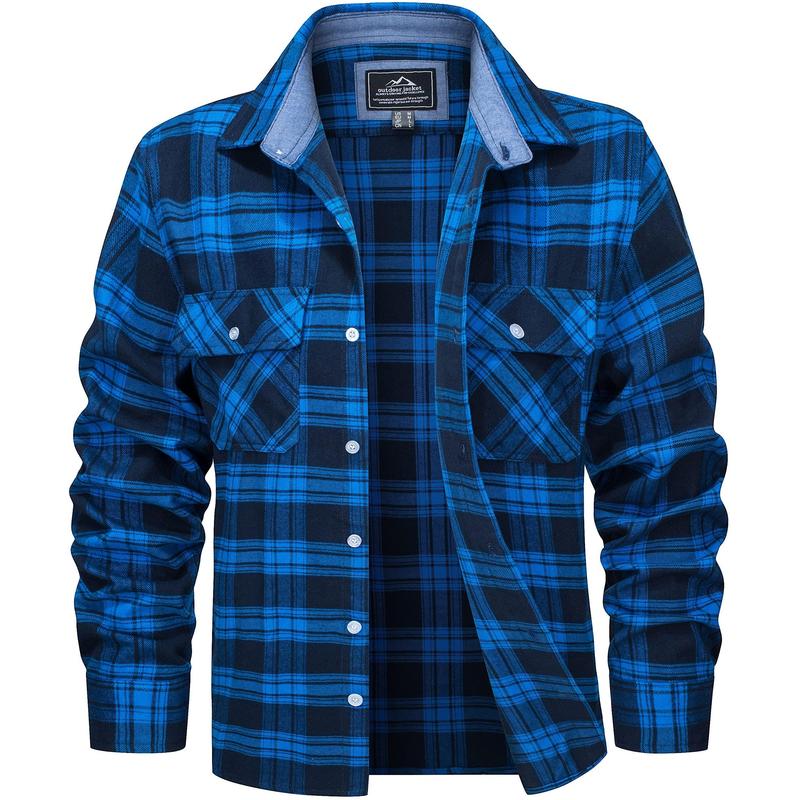 MAGCOMSEN Men's Flannel Shirts Cotton Long Sleeve Plaid Shirt Casual Button Up Shirts with 2 Pockets