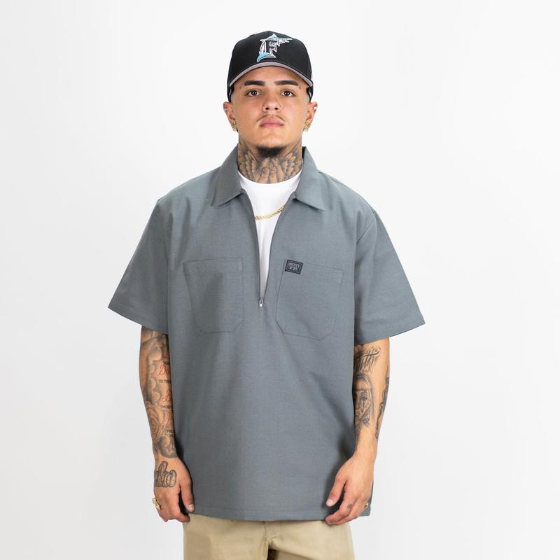 FB County SOLID Short Sleeve Zip Shirt