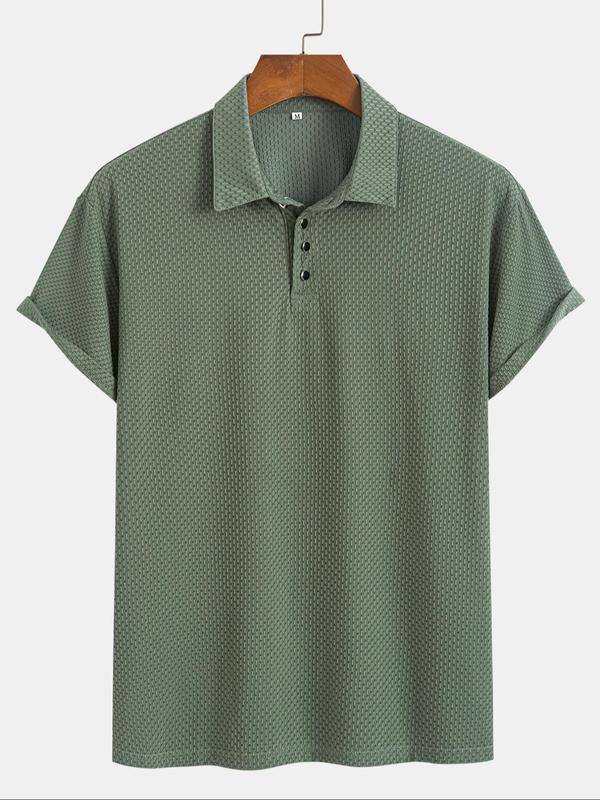 Men's Plain Textured Drop Shoulder Polo Shirt, Casual Regular Fit Short Sleeve Half Button Front Top for Summer, Fashion Men's Clothes for Daily Wear
