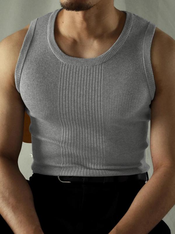 Men's Solid Round Neck Knit Tank Top, Casual Sleeveless Knitwear for Summer, Tank Tops for Men, Sweaters Vest, Sweaters for Men, Fashion Men's Knit Clothing for Daily Streetwear, Starboy Outfits for Men