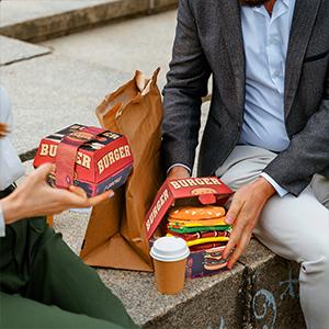 Funny Burger Socks Box - Comfortable & soft - Fathers Birthday Gag Christmas Gifts for Men Teen Boys Men's Menswear Embroidered Love Novelty Cotton Retro Striped Thick Men's Socks