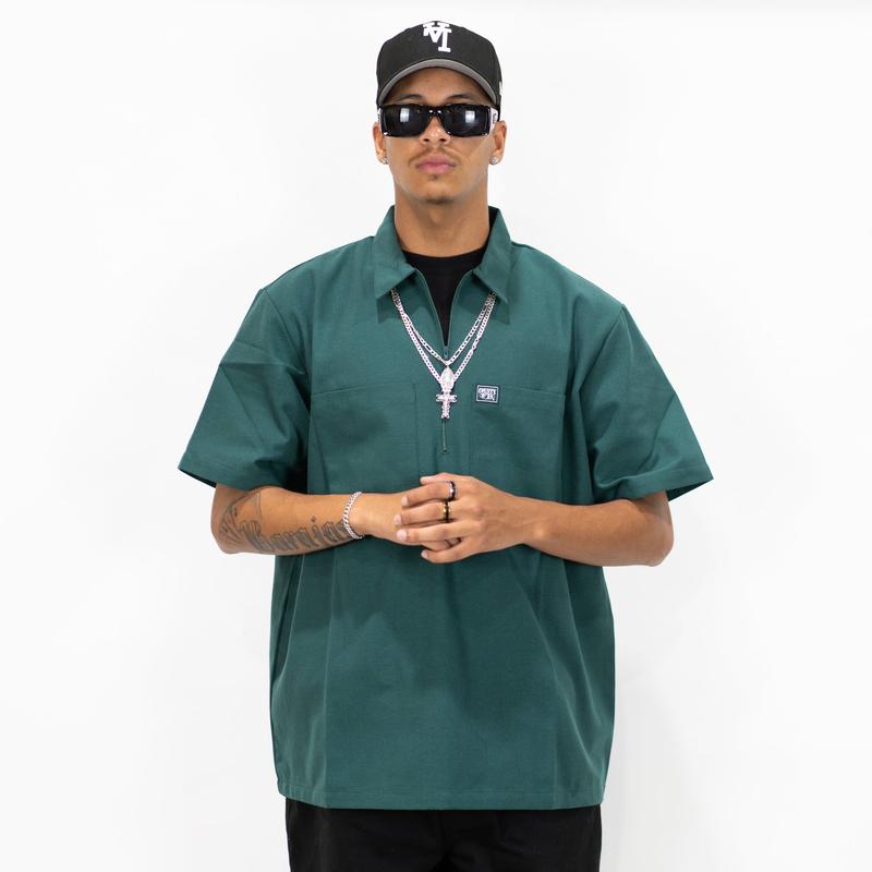 FB County SOLID Short Sleeve Zip Shirt