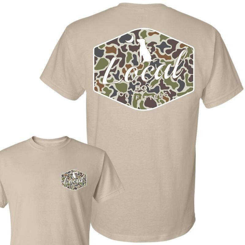 Local Boy Outfitters Dog Camo T-shirt - Classic Camouflage Design with Minimalist Logo , Perfect for Outdoor Adventures and Casual Wear , Comfortable Unisex Tee Menswear Classic Crewneck Underwear Streetwear