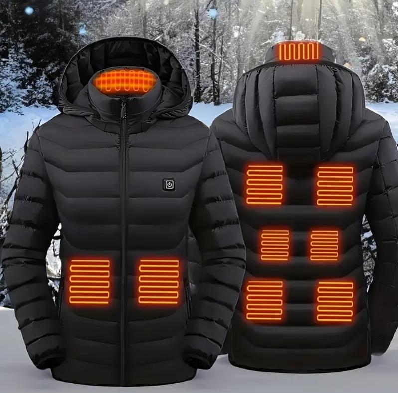 Versatile USB Heated Jacket for Men and Women - Detachable Hood, Warm and Waterproof for Sports Enthusiasts warm outerwear Women's Electric Menswear Coats