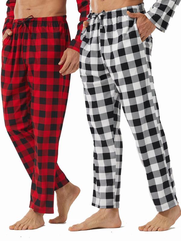 Men's Plaid Print Pajama Pants, Casual Comfy Drawstring Waist Pocket Design Pants for Fall & Winter, Men's Sleepwear for Indoor Wear