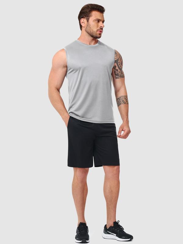 Men's 5pcs Plain Round Neck Tank Top, Casual Basic Sleeveless Top for Daily Wear, Men Summer Clothes