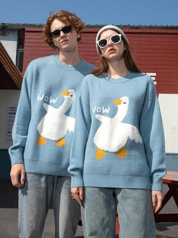 Crew Neck Oversized Cubic Duck Sweater Unisex Knit Aesthetic Sweaters Streetwear Casual Tunic Pullover Jumper for Women and Men Fabric Knitwear