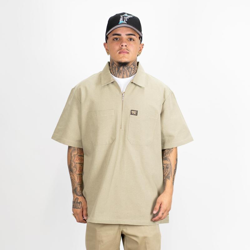 FB County SOLID Short Sleeve Zip Shirt