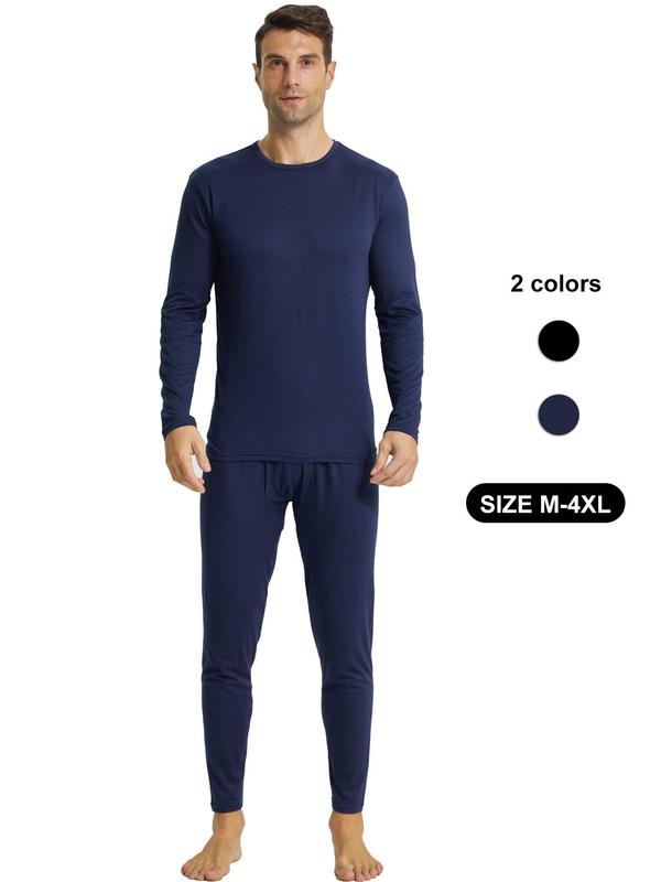 Men's 2024 Long Sleeve Thermal Pants Set, T-shirt & Thermal Leggings, Casual Comfy Knitting Top & Trousers, Men's Sleepwear & Loungewear, Cold Weather Gear