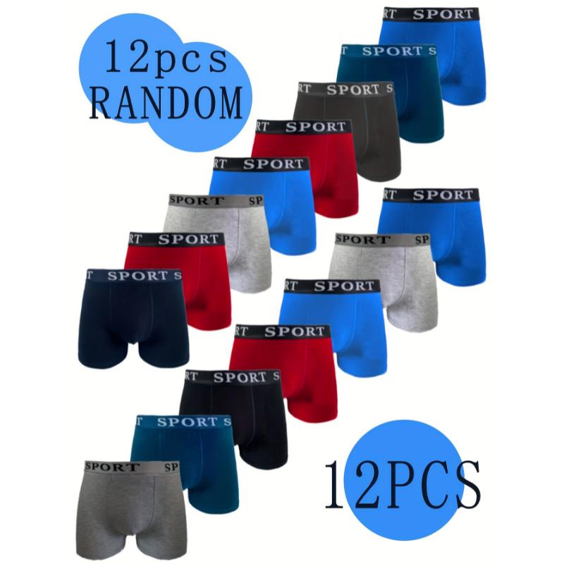 12pcs Men's Cotton Underwear, Casual Boxer Briefs Shorts, Breathable Comfy Stretchy Boxer Trunks, Sports Shorts