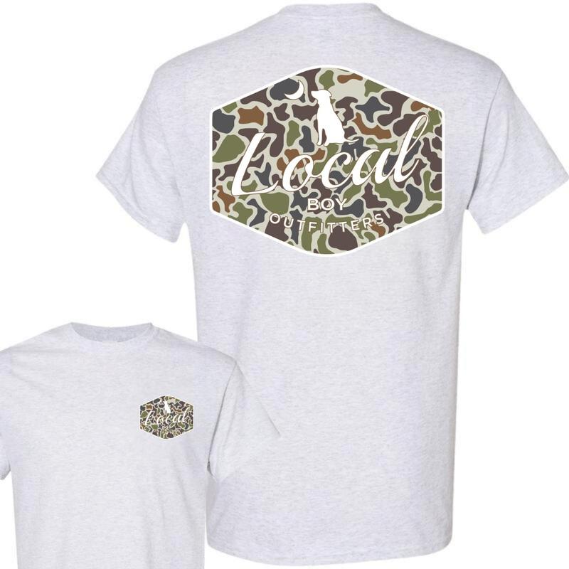 Local Boy Outfitters Dog Camo T-shirt - Classic Camouflage Design with Minimalist Logo , Perfect for Outdoor Adventures and Casual Wear , Comfortable Unisex Tee Menswear Classic Crewneck Underwear Streetwear