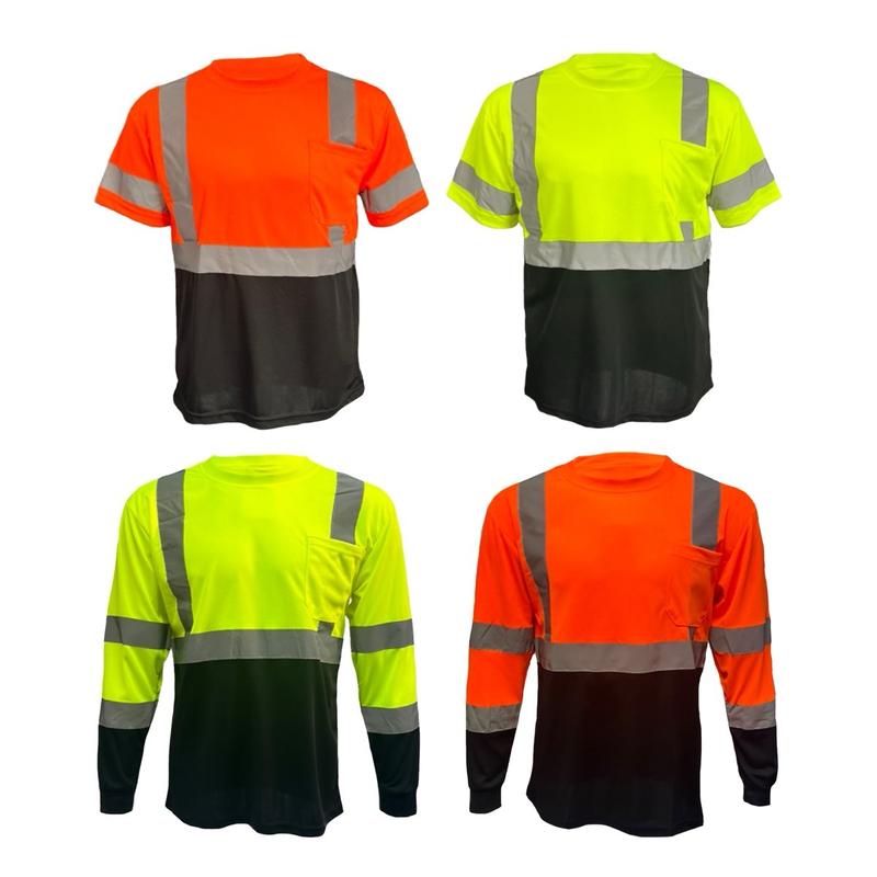 4 Pack Combo Long Sleeve and Short Sleeve High Visibility Safety Shirt with Reflective Strip available in Orange and Yellow