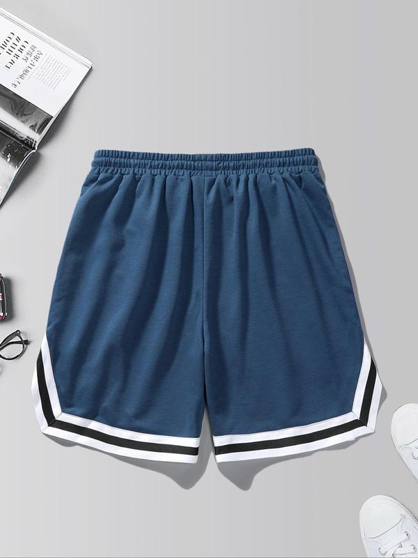 Men's Letter Print Split Hem Drawstring Shorts, Casual Striped Trim Pocket Elastic Waist Shorts, Mens Bottoms for Daily Wear, Comfort Shorts for Men, Summer Outfits 2024