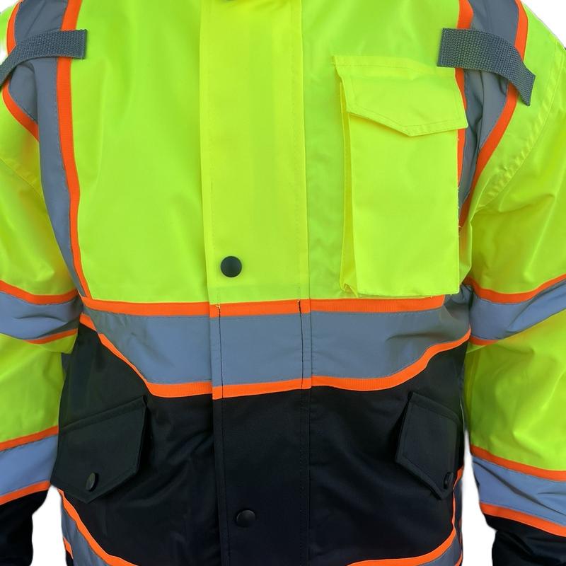 Safety jackets with hoodie waterproof class 3 with high visibility reflectors and lining inside jacket high visibility colors