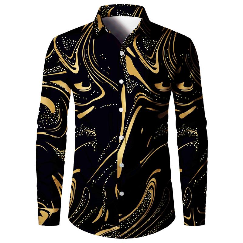 Luxury Pattern Men's Shirt Top Turn-down Collar Long Sleeve Closure Men's Casual Shirt Men's Daily Vacation Streetwear