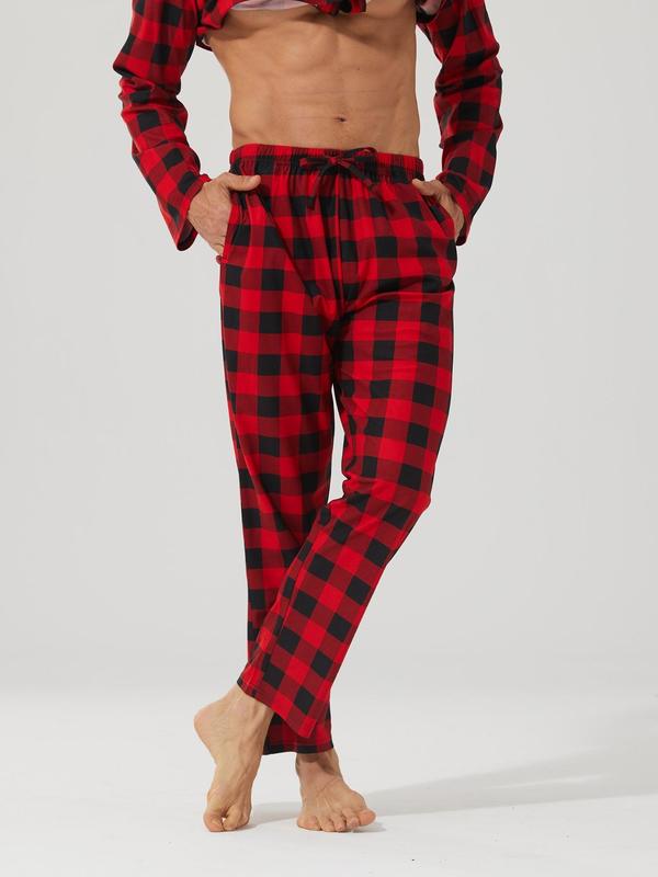 Men's Plaid Print Pajama Pants, Casual Comfy Drawstring Waist Pocket Design Pants for Fall & Winter, Men's Sleepwear for Indoor Wear