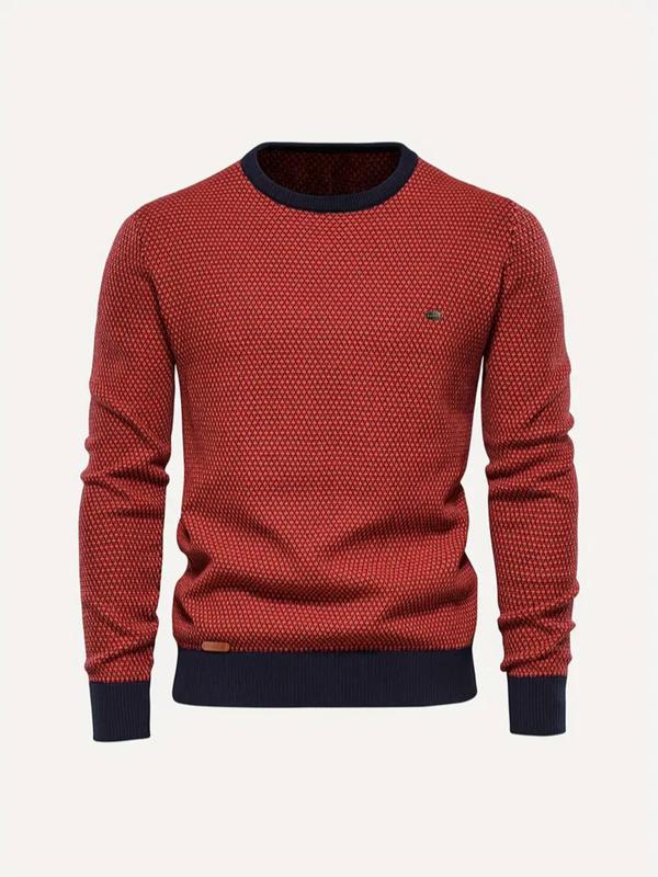 Men's Colorblock Round Neck Sweater, Loose Casual Long Sleeve Crew Neck Jumper for Fall & Winter, Fashion Men's Knitwear for Daily Wear