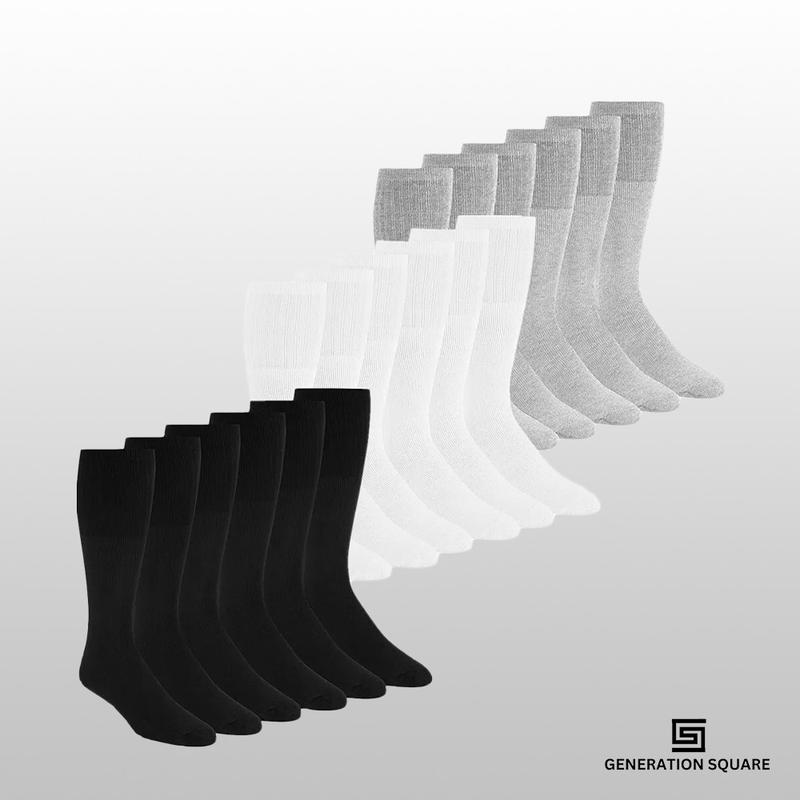 6 or 12 Pairs Men and Women's Athletic Cotton Tube Socks - Size 9-15 Menswear Breathable Casual Sports Shoe Suit Underwear Esports Plain