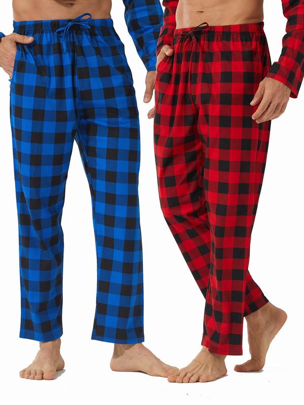 Men's Plaid Print Pajama Pants, Casual Comfy Drawstring Waist Pocket Design Pants for Fall & Winter, Men's Sleepwear for Indoor Wear