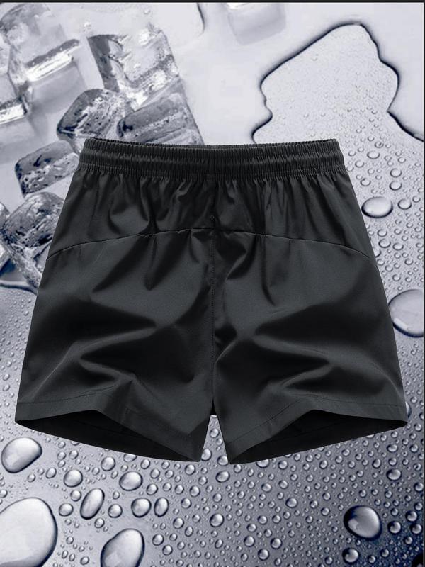 Men's Letter Print Drawstring Waist Shorts, Casual Zipper Pocket Shorts for Summer, Woven Bottoms for Men