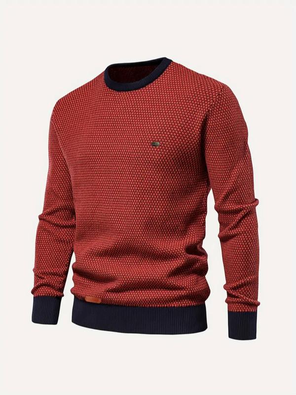 Men's Colorblock Round Neck Sweater, Loose Casual Long Sleeve Crew Neck Jumper for Fall & Winter, Fashion Men's Knitwear for Daily Wear