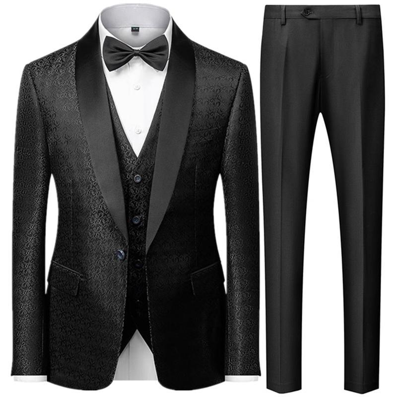 Coat Vest Pants 3 Piece Suit Set Luxury Groom Wedding Dress Party High End Waistcoat Slim Fit Lapel Blazer Jacket Men Trousers