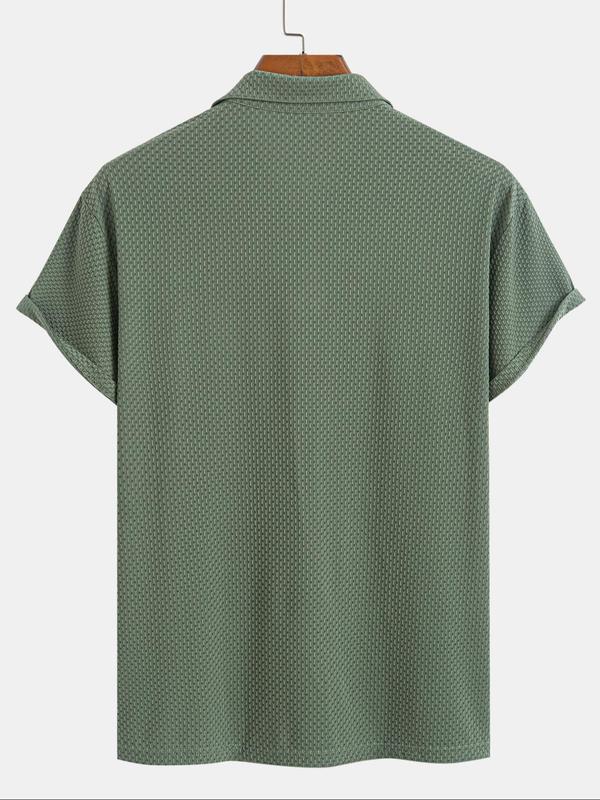 Men's Plain Textured Drop Shoulder Polo Shirt, Casual Regular Fit Short Sleeve Half Button Front Top for Summer, Fashion Men's Clothes for Daily Wear
