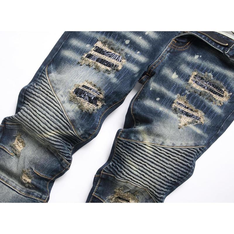 Men's Fashion Biker Classic Distressed Straight Slim Fit Designer Jeans For Men Denim Pants